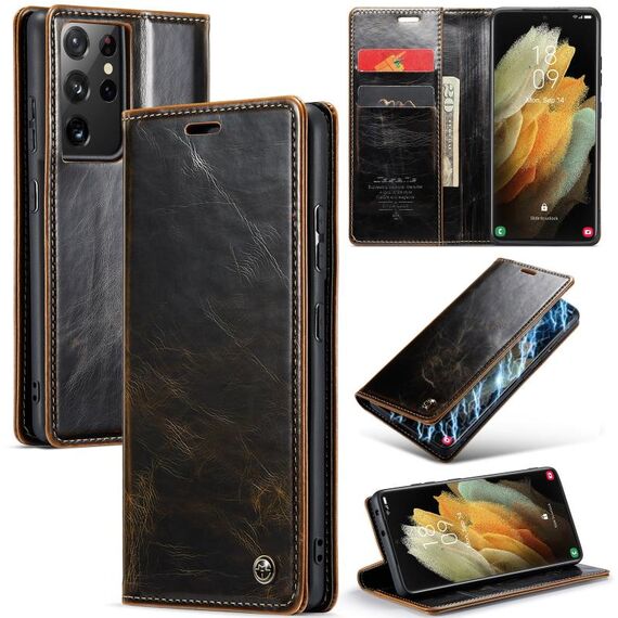 Custodia in pelle per Samsung Galaxy S21 Ultra 5G CaseMe 003 Crazy Horse Texture (caffè)