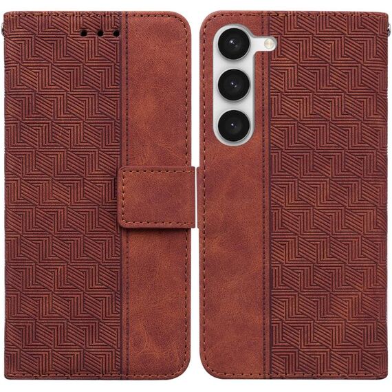 Per Samsung Galaxy S23+ 5G Custodia per cellulare in pelle goffrata geometrica (marrone)
