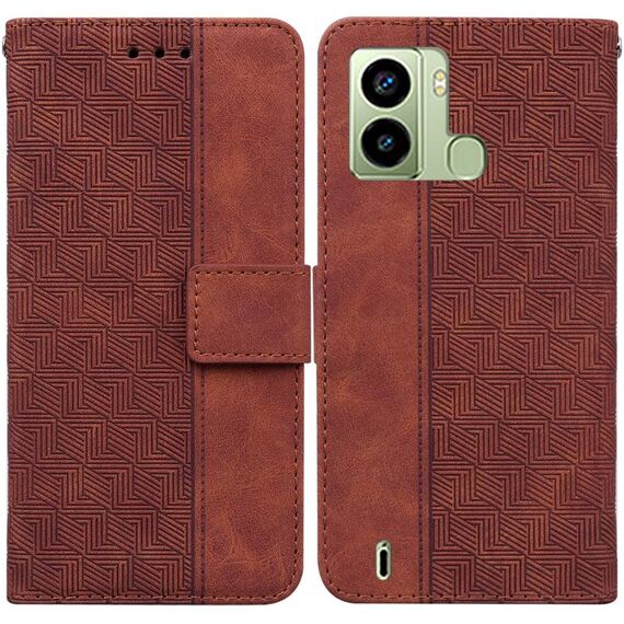 Per Tecno Pop 6 Custodia per cellulare in pelle con impronta geometrica goffrata con impronte digitali (marrone)