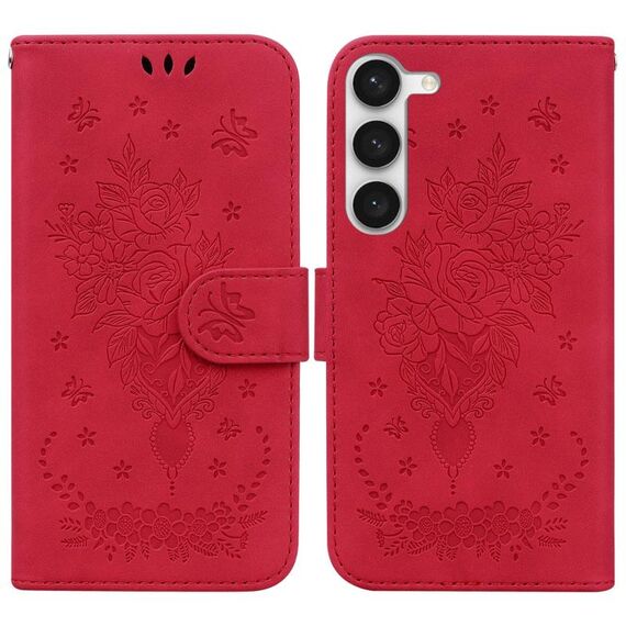 Per Samsung Galaxy S23+ 5G Custodia in pelle goffrata farfalla rosa (rossa)