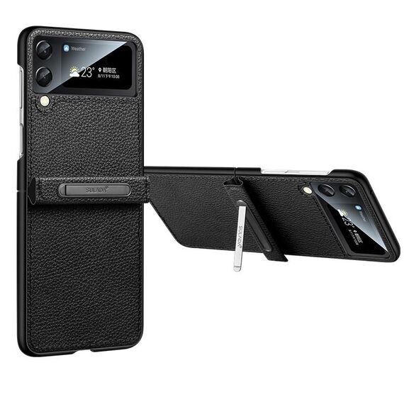 Per Samsung Galaxy Z Flip3 5G SULADA Cover posteriore in pelle con staffa invisibile (nero)