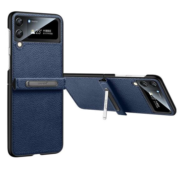Per Samsung Galaxy Z Flip3 5G SULADA Cover posteriore in pelle con staffa invisibile (blu)