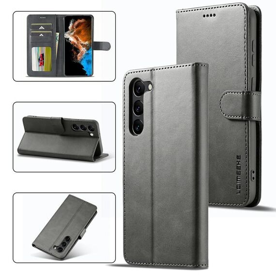 Per Samsung Galaxy S23 5G LC.IMEEKE Custodia per telefono in pelle a conchiglia orizzontale in vitello (grigio)