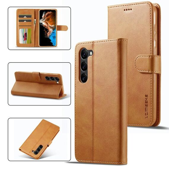 Per Samsung Galaxy S23+ 5G LC.IMEEKE Custodia per telefono in pelle a conchiglia orizzontale in vitello (marrone)