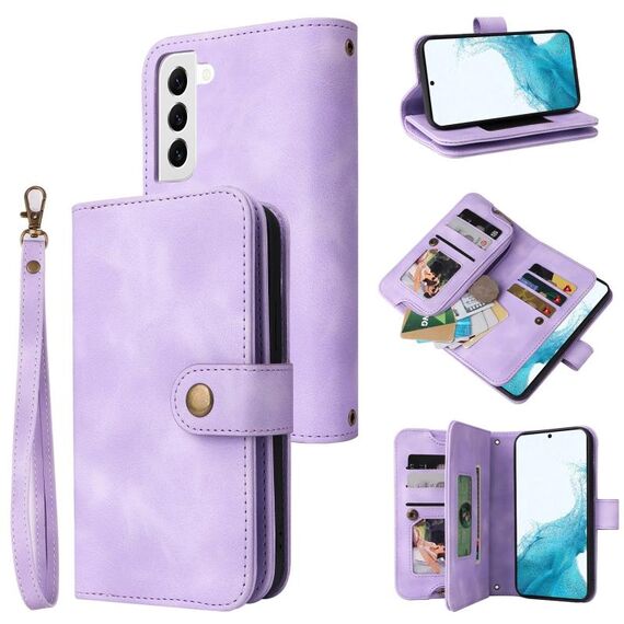 Per Samsung Galaxy S22 5G Custodia per telefono in pelle con cerniera per slot per schede multifunzionale (viola)
