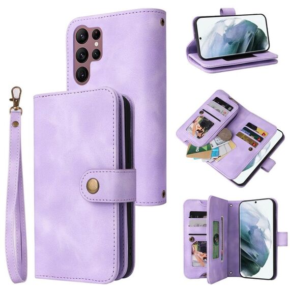 Per Samsung Galaxy S22 Ultra 5G Custodia per cellulare multifunzionale in pelle con cerniera per slot per schede (viola)