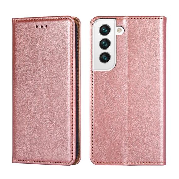 Per Samsung Galaxy S23+ 5G Custodia per telefono in pelle magnetica tinta unita lucida a olio (oro rosa)