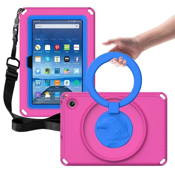 Custodia per tablet antiurto per Amazon Kindle Fire HD7 2022 EVA + PC con telaio impermeabile (rosa rossa)