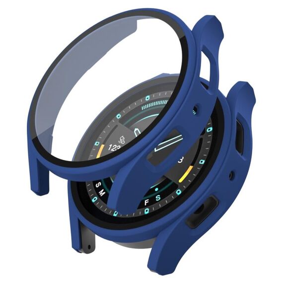 Per Samsung Galaxy Watch5 PC smerigliato + custodia protettiva per orologio integrata con pellicola temperata (blu scuro)