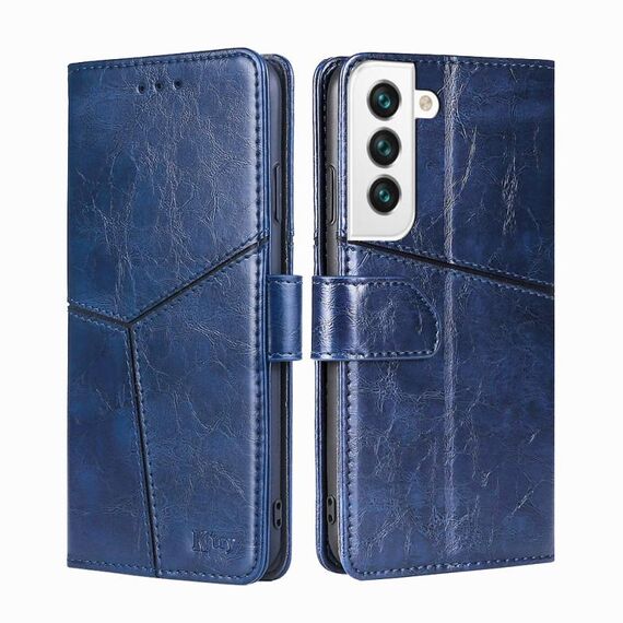 Per Samsung Galaxy S23 5G Custodia per cellulare orizzontale in pelle con cuciture geometriche (blu)