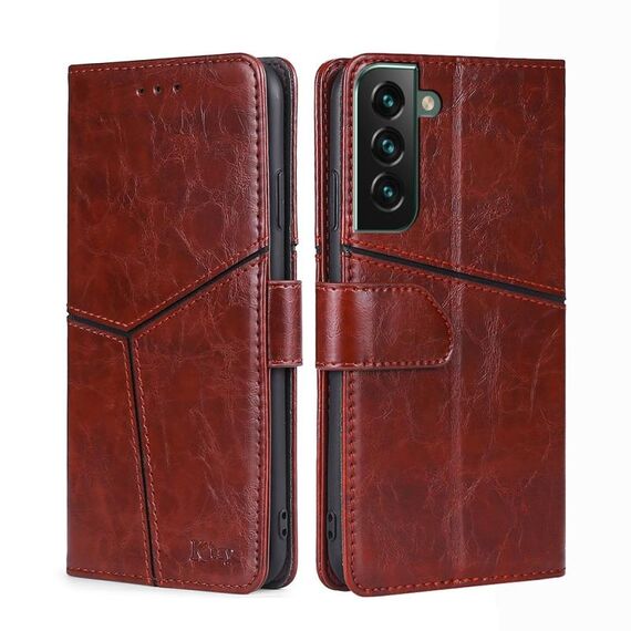 Per Samsung Galaxy S23+ 5G Custodia per cellulare in pelle con cuciture geometriche orizzontali (marrone scuro)