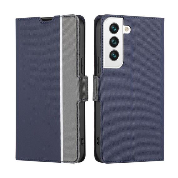 Per Samsung Galaxy S23 5G Custodia in pelle con bottoni laterali in tessuto twill (blu)