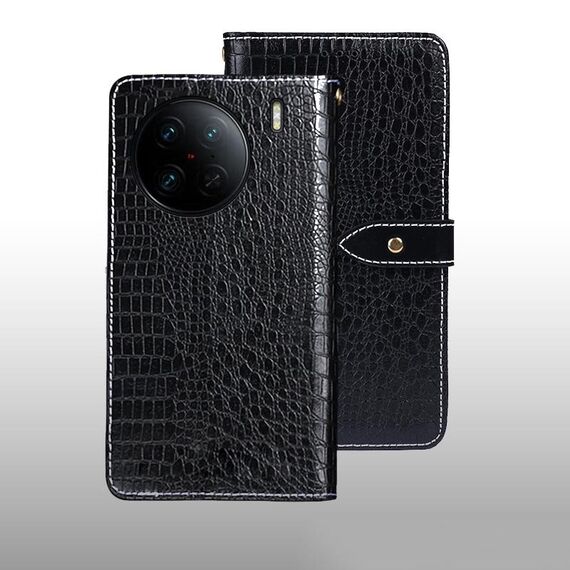 Per vivo X90 Pro idewei Custodia per cellulare in pelle di coccodrillo (nera)