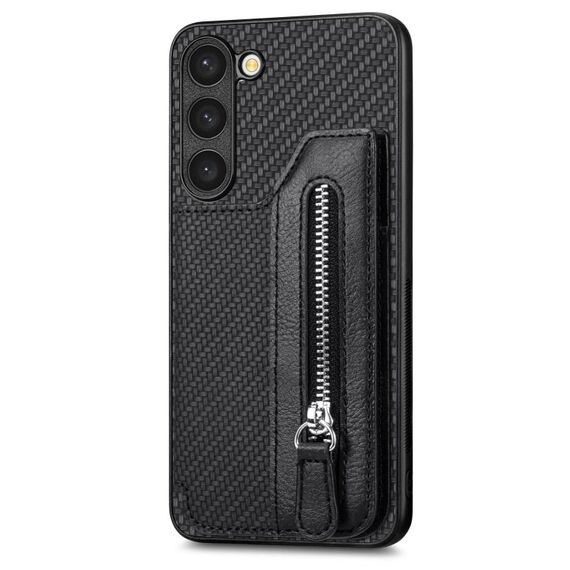Per Samsung Galaxy S23 + 5G Custodia a portafoglio con cerniera in fibra di carbonio (nero)