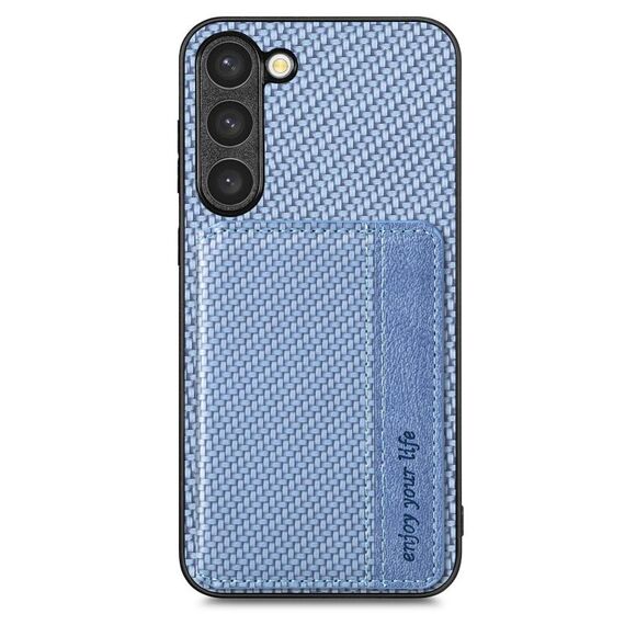 Per Samsung Galaxy S23 5G Custodia per telefono con borsa magnetica in fibra di carbonio (blu)