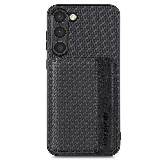 Per Samsung Galaxy S23 + 5G Custodia per telefono con borsa magnetica in fibra di carbonio (nero)