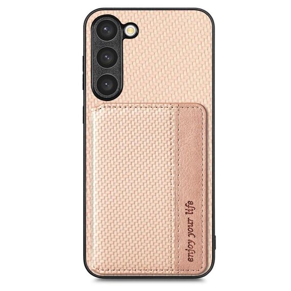 Per Samsung Galaxy S23 + 5G Custodia per telefono con borsa magnetica in fibra di carbonio (cachi)