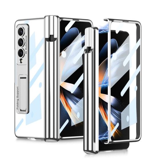 Custodia per telefono antiurto con cerniera magnetica pieghevole per Samsung Galaxy Z Fold4 GKK con fessure per penna (argento)