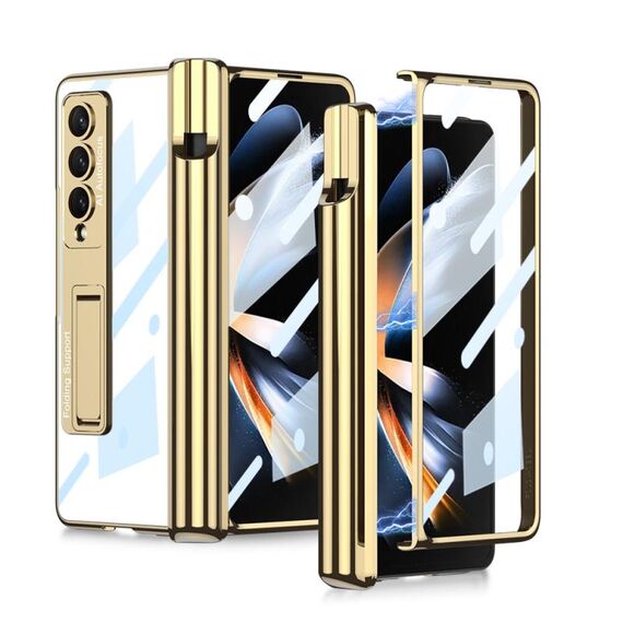 Custodia per telefono antiurto con cerniera magnetica pieghevole per Samsung Galaxy Z Fold4 GKK con fessure per penna (oro)