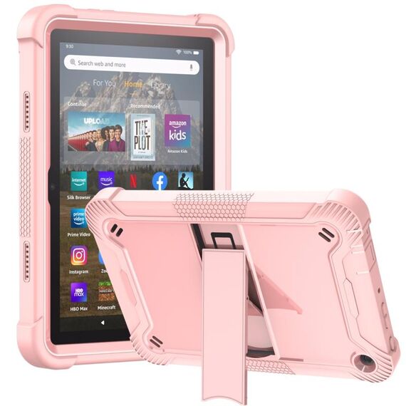 Custodia per tablet antiurto in silicone + supporto per PC per Amazon Kindle Fire HD 8 2022/2020 / HD 8 Plus 2020 (oro rosa)