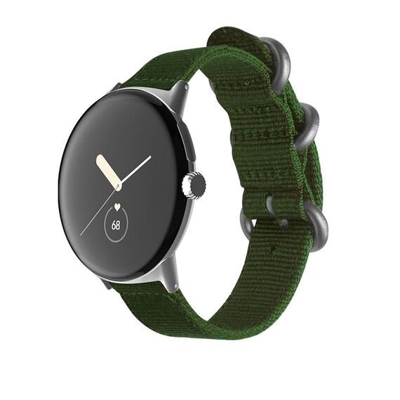 Per Google Pixel Watch cinturino con fibbia in acciaio intrecciato in nylon (verde militare + argento)