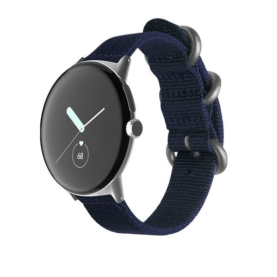 Per il cinturino dell'orologio con fibbia in acciaio intrecciato in nylon di Google Pixel Watch (blu scuro + argento)