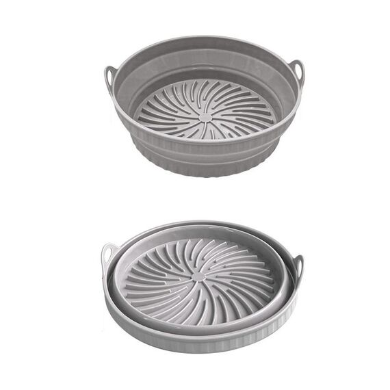 Teglia da forno in silicone resistente alle alte temperature con tappetino per griglia per friggitrice ad aria, specificazione: grigio rotondo