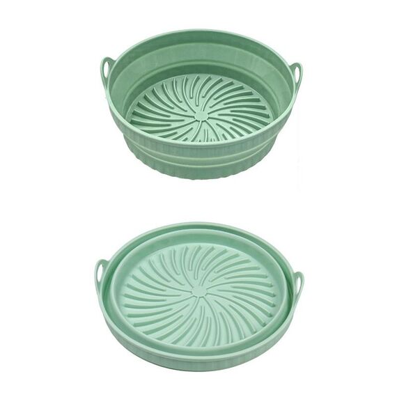 Teglia da forno in silicone resistente alle alte temperature con tappetino per griglia per friggitrice ad aria, specificazione: verde rotondo