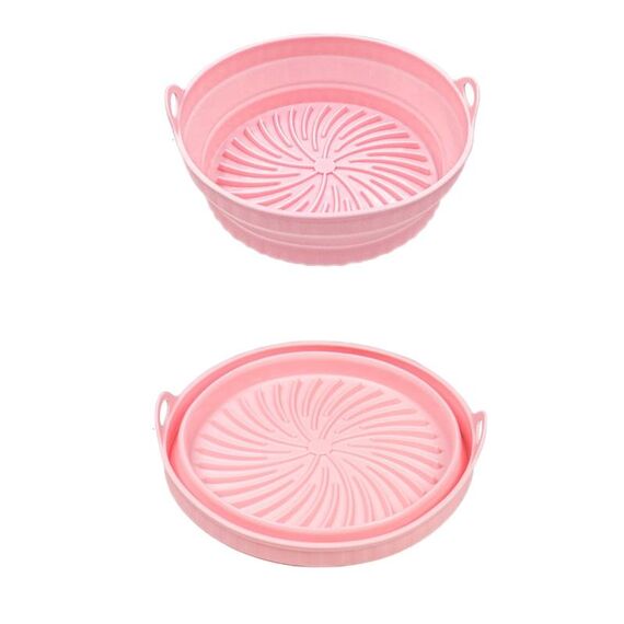 Teglia da forno in silicone resistente alle alte temperature con tappetino per griglia per friggitrice ad aria, specificazione: rosa rotondo