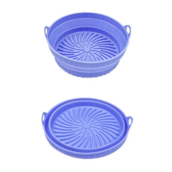 Teglia da forno in silicone resistente alle alte temperature con tappetino per griglia per friggitrice ad aria, specificazione: blu rotondo