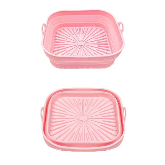 Teglia da forno in silicone resistente alle alte temperature con tappetino per griglia per friggitrice ad aria, specificazione: rosa quadrato
