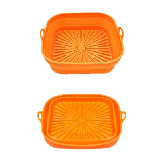 Teglia da forno in silicone resistente alle alte temperature con tappetino per griglia per friggitrice ad aria, specificazione: arancione quadrato