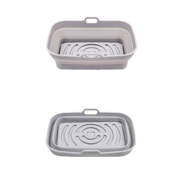 Teglia da forno in silicone resistente alle alte temperature con tappetino per griglia per friggitrice ad aria, specificazione: rettangolare grigio