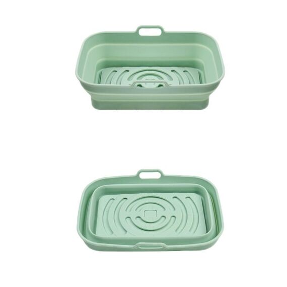 Teglia da forno in silicone resistente alle alte temperature con tappetino per griglia per friggitrice ad aria, specificazione: verde rettangolare