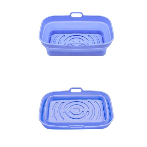 Teglia da forno in silicone resistente alle alte temperature con tappetino per griglia per friggitrice ad aria, specificazione: blu rettangolare