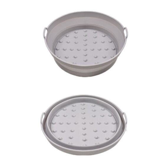 Teglia da forno in silicone resistente alle alte temperature con tappetino per griglia per friggitrice ad aria, specificazione: piccolo rotondo grigio