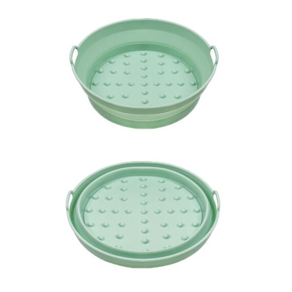 Teglia da forno in silicone resistente alle alte temperature con tappetino per griglia per friggitrice ad aria, specificazione: verde rotondo grande