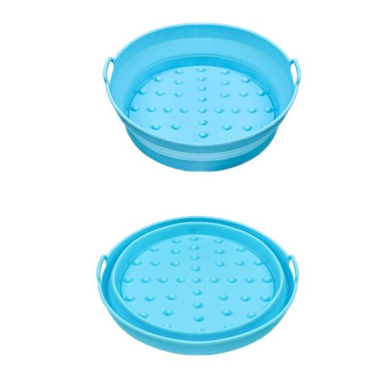 Teglia da forno in silicone resistente alle alte temperature con tappetino per griglia per friggitrice ad aria, specificazione: grande rotondo blu