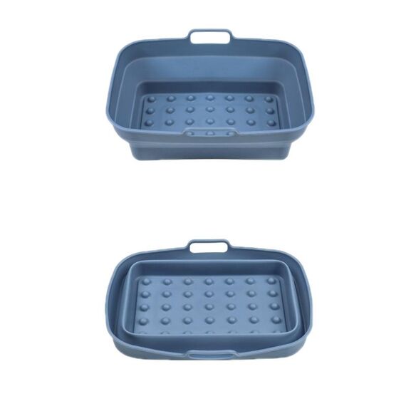 Teglia da forno in silicone resistente alle alte temperature con tappetino per griglia per friggitrice ad aria, specificazione: punto rettangolare blu scuro