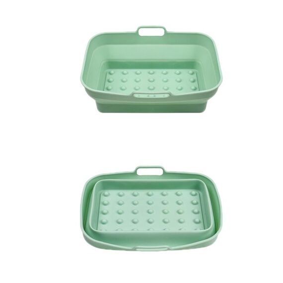 Teglia da forno in silicone resistente alle alte temperature con tappetino per griglia per friggitrice ad aria, specificazione: punto rettangolare verde
