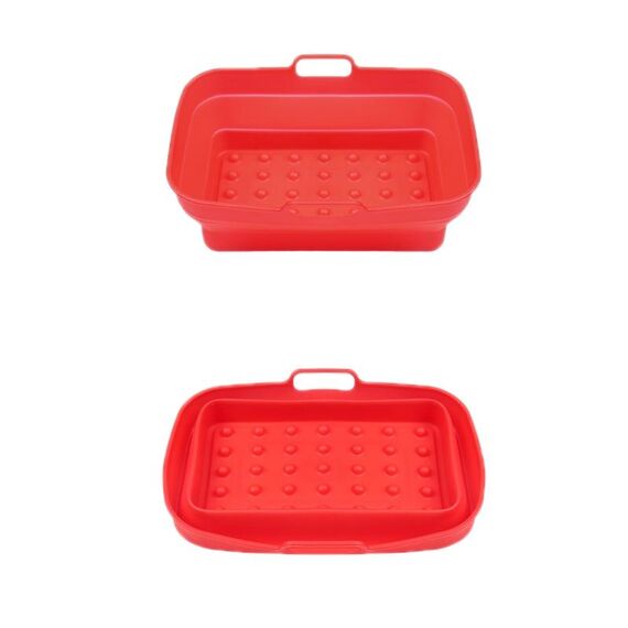 Teglia da forno in silicone resistente alle alte temperature con tappetino per griglia per friggitrice ad aria, specificazione: punto rettangolare rosso