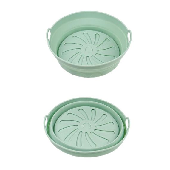 Teglia da forno in silicone resistente alle alte temperature con tappetino per griglia per friggitrice ad aria, specificazione: verde interno rotondo