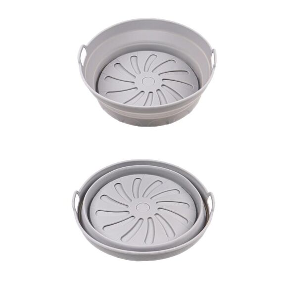 Teglia da forno in silicone resistente alle alte temperature con tappetino per griglia per friggitrice ad aria, specificazione: grigio interno rotondo