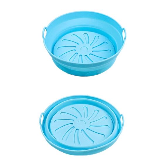 Teglia da forno in silicone resistente alle alte temperature con tappetino per griglia per friggitrice ad aria, specificazione: blu interno rotondo