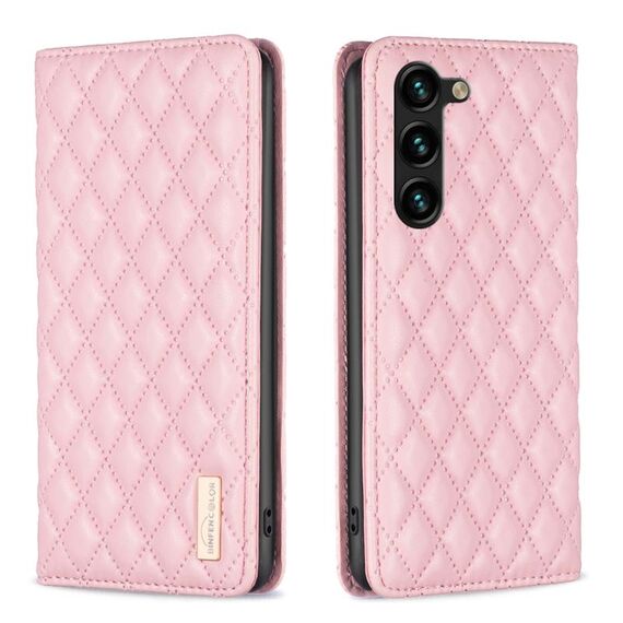 Per Samsung Galaxy S23 + 5G Diamond Lattice Custodia per cellulare magnetica in pelle (rosa)
