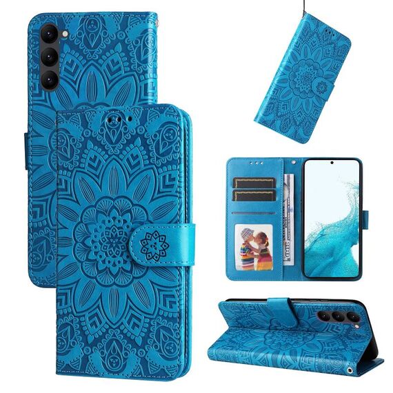 Per Samsung Galaxy S23 + 5G Custodia in pelle di girasole goffrata (blu)