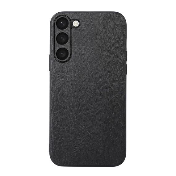 Per Samsung Galaxy S23 5G Custodia per telefono in PU con struttura in legno (nero)