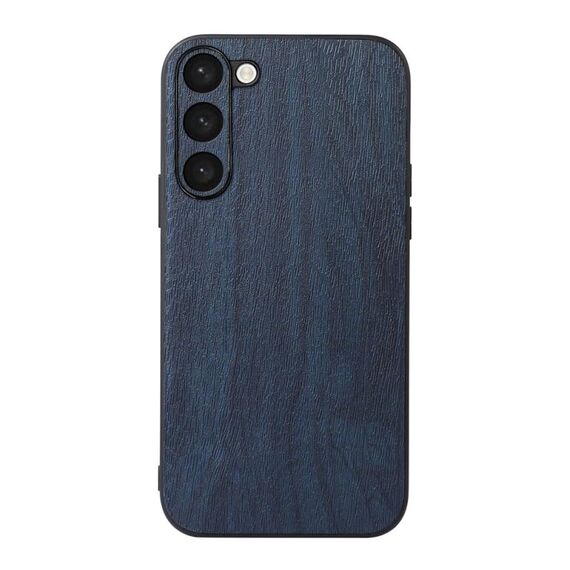 Per Samsung Galaxy S23 5G Custodia per telefono in PU con struttura in legno (blu)