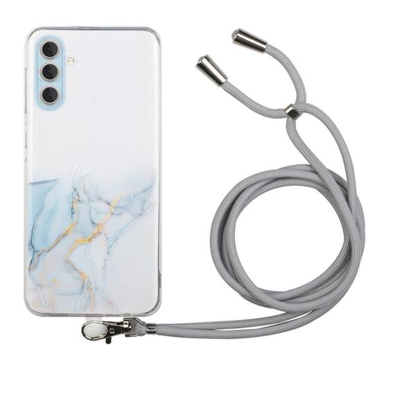 Per Samsung Galaxy S23 + 5G Custodia per telefono antiurto in TPU con motivo marmo cavo con cordino per tracolla (grigio)