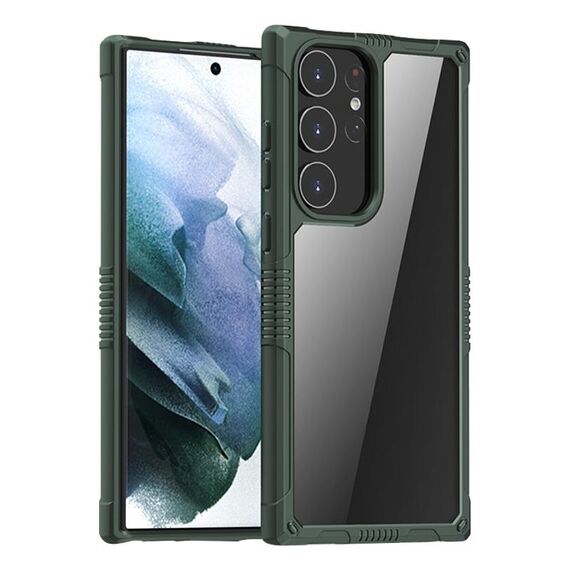 Per Samsung Galaxy S23 Ultra 5G iPAKY PC trasparente + custodia per telefono antiurto in TPU (verde scuro)